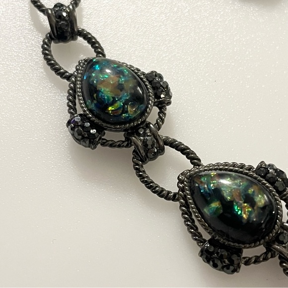 Vintage Black Gunmetal Confetti Lucite Necklace and matching Earrings Set - Picture 4 of 16